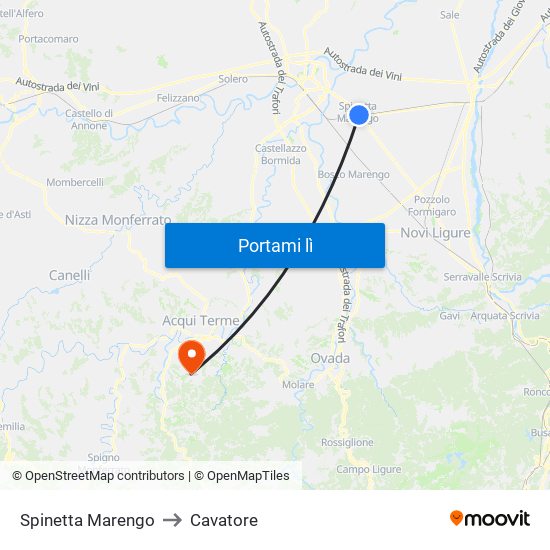 Spinetta Marengo to Cavatore map