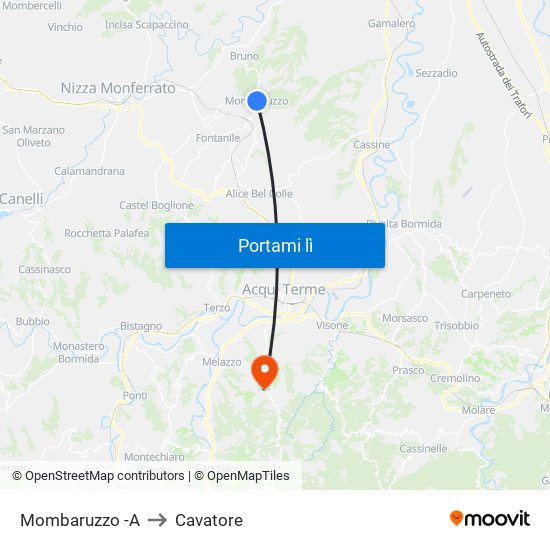 Mombaruzzo -A to Cavatore map