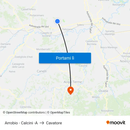 Arrobio -  Calcini -A to Cavatore map