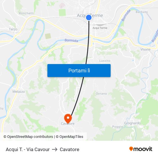 Acqui T. - Via Cavour to Cavatore map