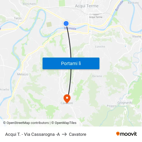 Acqui T. - Via Cassarogna -A to Cavatore map