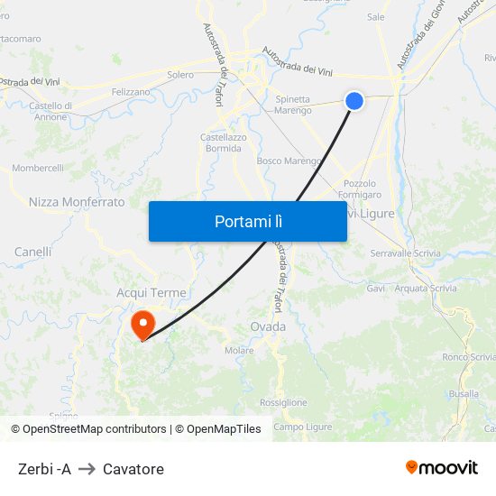 Zerbi -A to Cavatore map