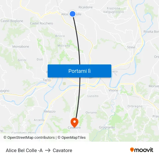 Alice Bel Colle -A to Cavatore map
