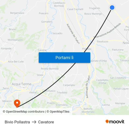 Bivio Pollastra to Cavatore map
