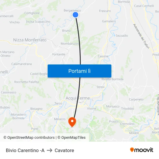 Bivio Carentino -A to Cavatore map
