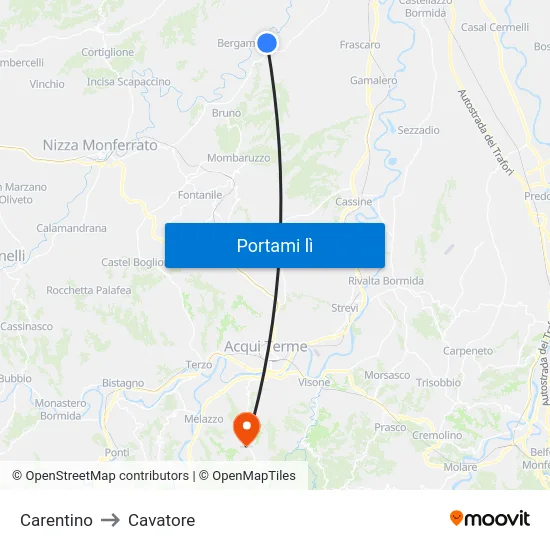 Carentino to Cavatore map