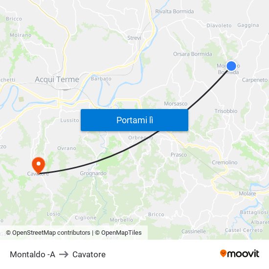 Montaldo -A to Cavatore map