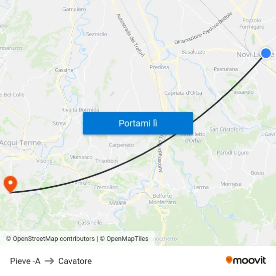 Pieve -A to Cavatore map