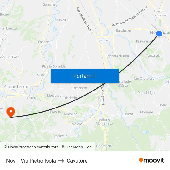 Novi - Via Pietro Isola to Cavatore map