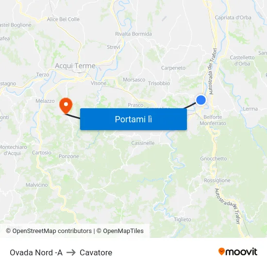 Ovada Nord -A to Cavatore map