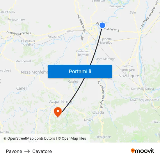 Pavone to Cavatore map