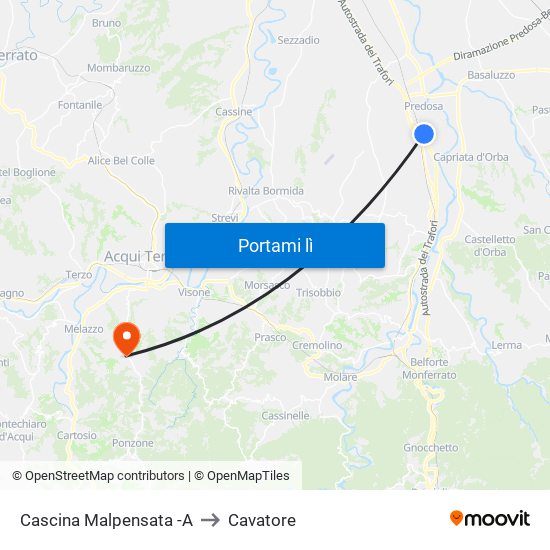 Cascina Malpensata -A to Cavatore map