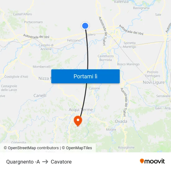 Quargnento -A to Cavatore map