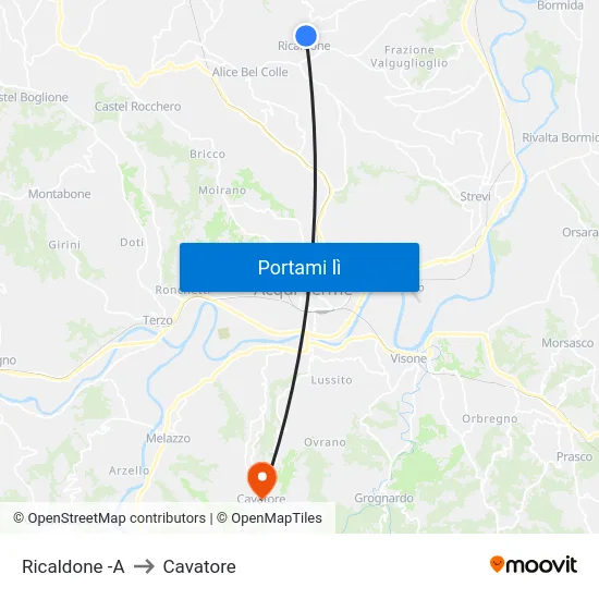 Ricaldone -A to Cavatore map