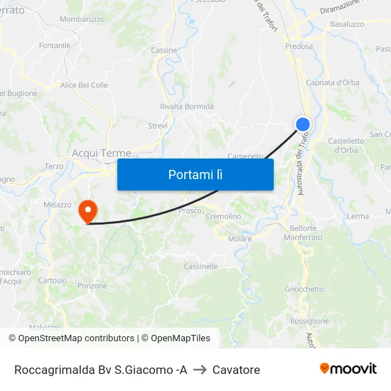 Roccagrimalda Bv S.Giacomo -A to Cavatore map
