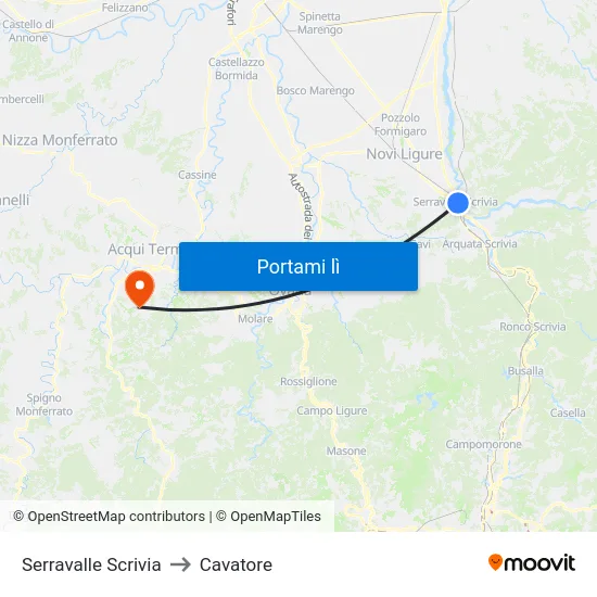 Serravalle Scrivia to Cavatore map