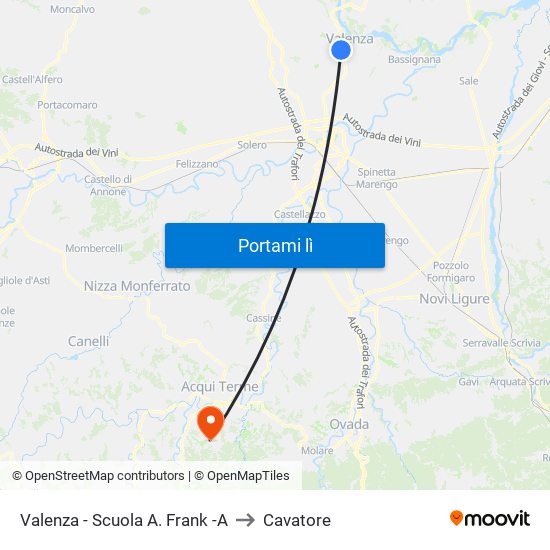 Valenza - Scuola A. Frank -A to Cavatore map