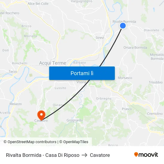 Rivalta Bormida - Casa Di Riposo to Cavatore map