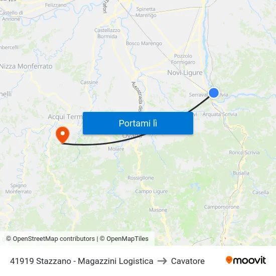Stazzano - Magazzini Logistica to Cavatore map