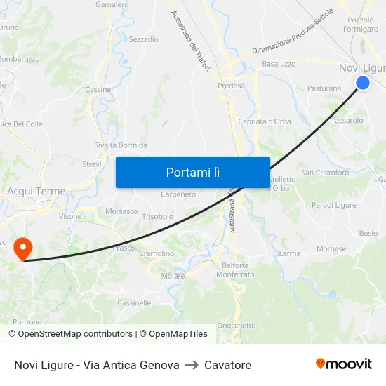 Novi Ligure - Via Antica Genova to Cavatore map