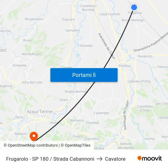 Frugarolo - SP 180 / Strada Cabannoni to Cavatore map