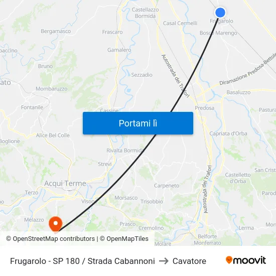 Frugarolo - SP 180 / Strada Cabannoni to Cavatore map
