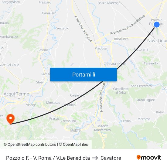 Pozzolo F. - V. Roma / V.Le Benedicta to Cavatore map