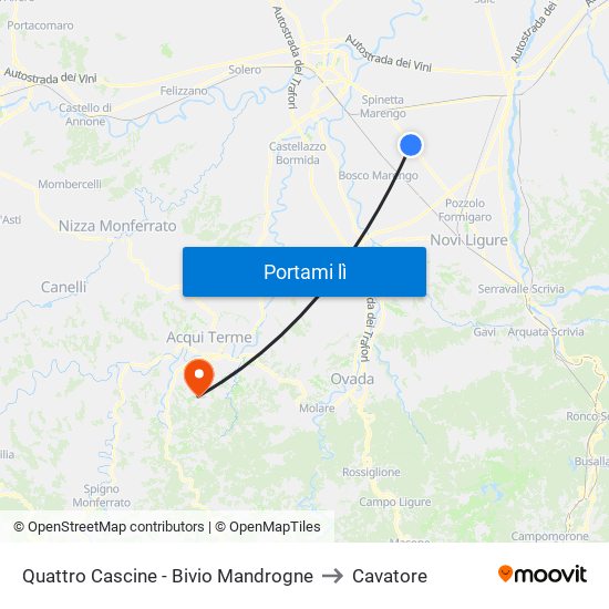 Quattro Cascine - Bivio Mandrogne to Cavatore map