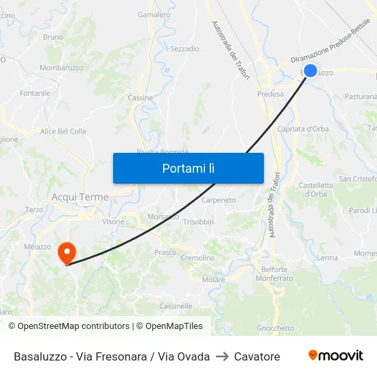 Basaluzzo - Via Fresonara / Via Ovada to Cavatore map