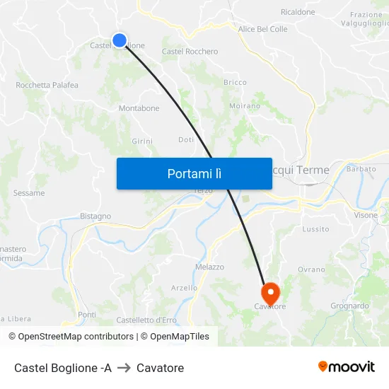 Castel Boglione -A to Cavatore map