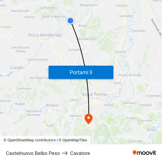 Castelnuovo Belbo Peso to Cavatore map