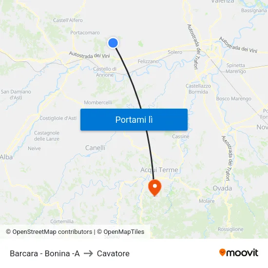 Barcara - Bonina -A to Cavatore map