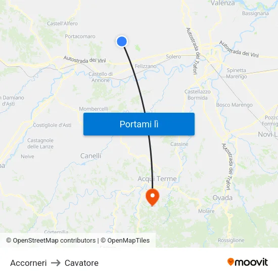 Accorneri to Cavatore map