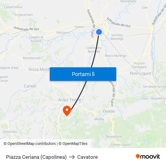 Piazza Ceriana (Capolinea) to Cavatore map