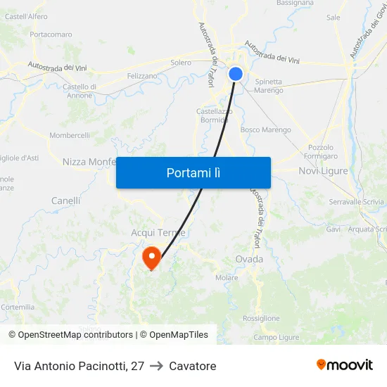 Via Antonio Pacinotti, 27 to Cavatore map