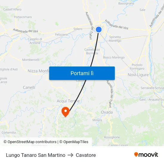 Lungo Tanaro San Martino to Cavatore map