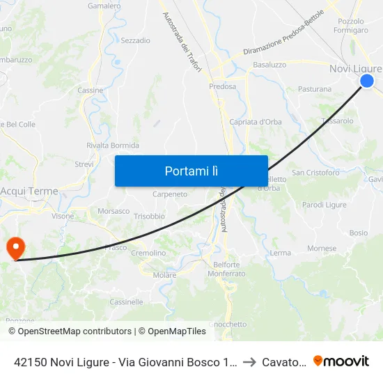 42150 Novi Ligure - Via Giovanni Bosco 114 to Cavatore map