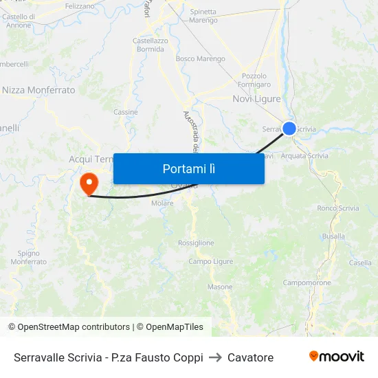 Serravalle Scrivia - P.za Fausto Coppi to Cavatore map