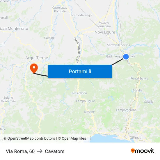 Via Roma, 60 to Cavatore map