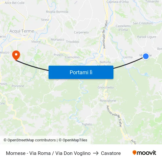 Mornese - Via Roma / Via Don Voglino to Cavatore map