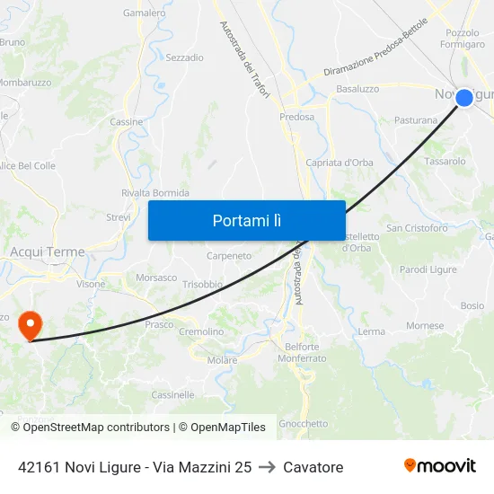 42161 Novi Ligure - Via Mazzini 25 to Cavatore map