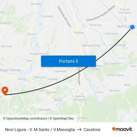 Novi Ligure - V. M.Santo / V.Massiglia to Cavatore map