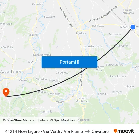 41214 Novi Ligure - Via Verdi / Via Fiume to Cavatore map