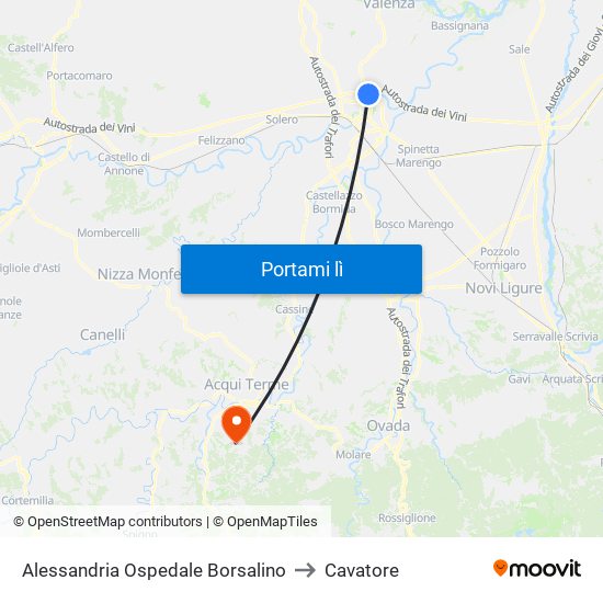 Alessandria Ospedale Borsalino to Cavatore map