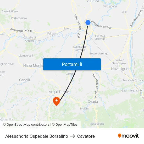 Alessandria Ospedale Borsalino to Cavatore map