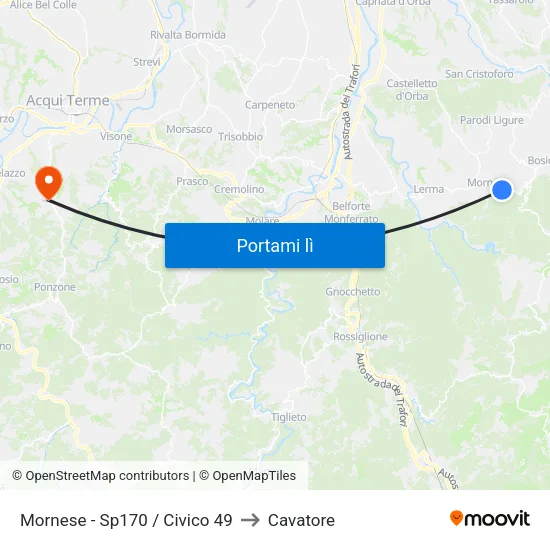 Mornese - Sp170 / Civico 49 to Cavatore map