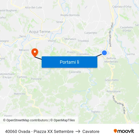 40060 Ovada - Piazza XX Settembre to Cavatore map