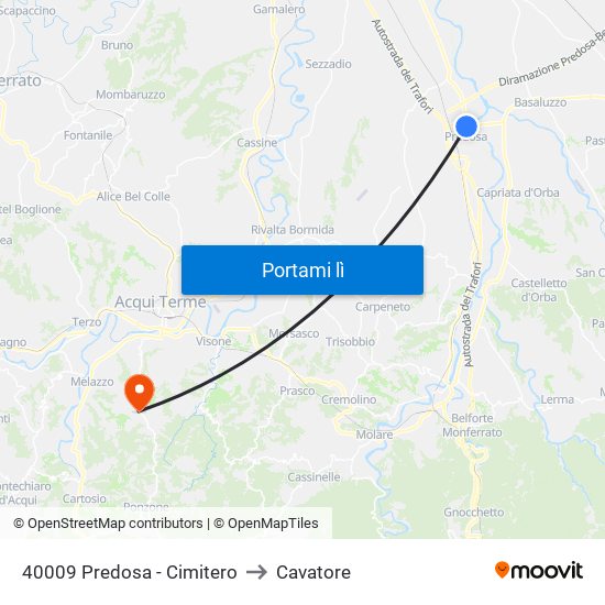 40009 Predosa - Cimitero to Cavatore map