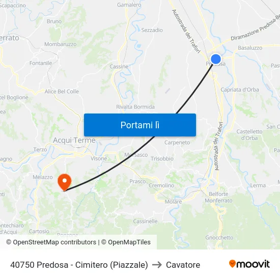 40750 Predosa - Cimitero (Piazzale) to Cavatore map