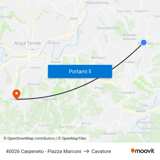 Carpeneto - Piazza Marconi to Cavatore map